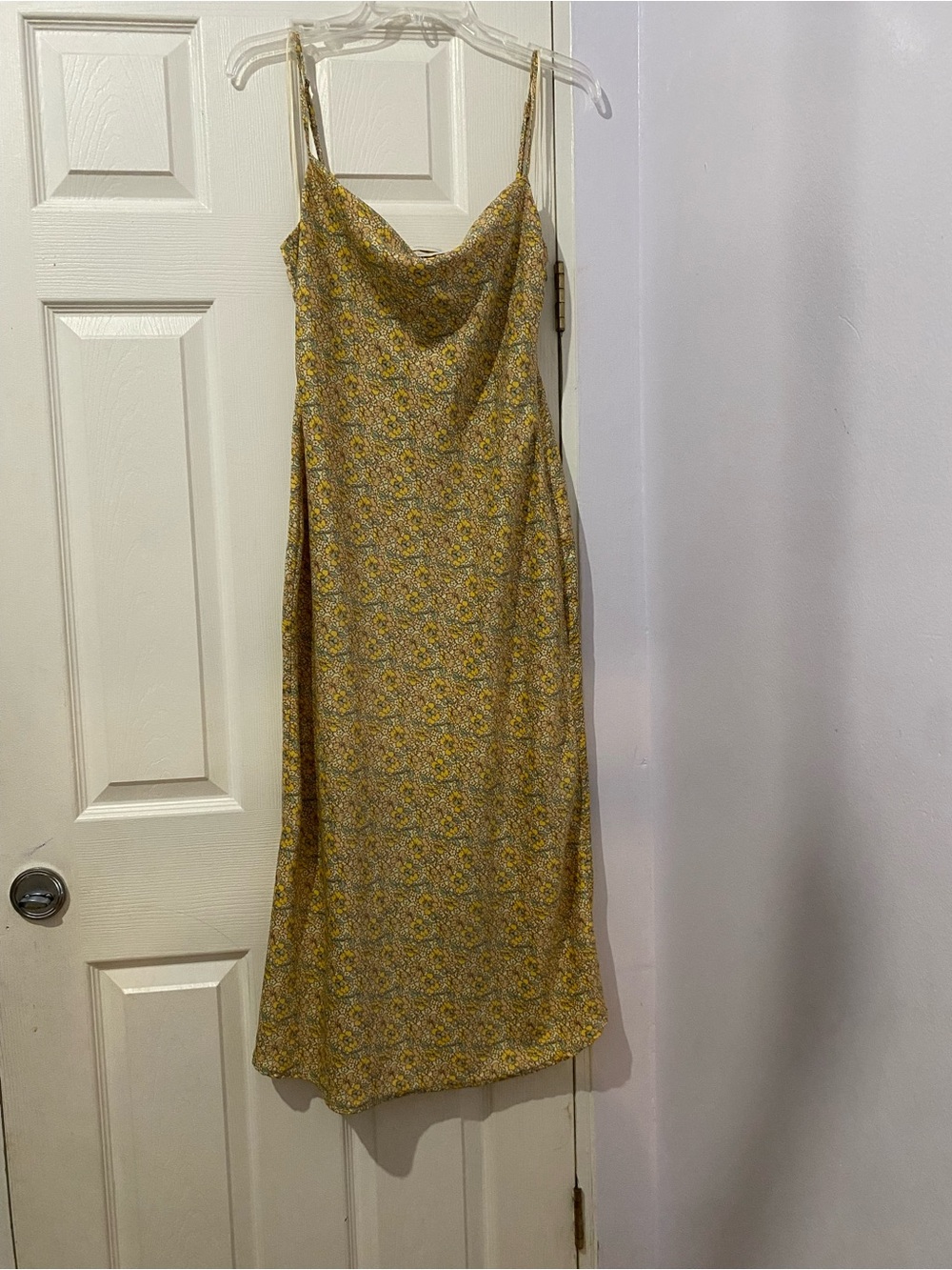 Urban Outfitters Yellow Floral Cowl Midi Slip Dress